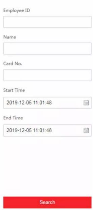 Employee ID Name Card No. Start Time 2019-12-05 11:01:48 End Time 2019-12-05 11:01:48 Search