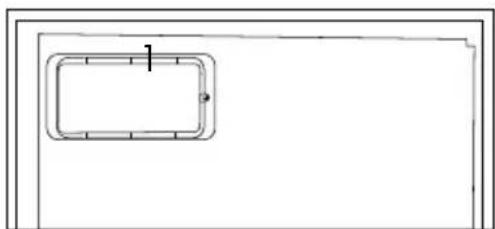 Simple line drawing of a rectangular frame with a small circular cutout and label '1' (no text or symbols beyond the label)