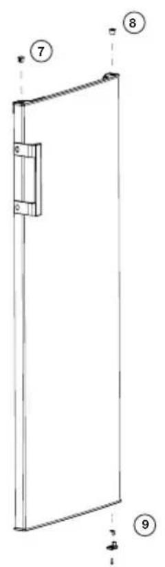 Technical diagram of a door frame with numbered components and alignment indicators