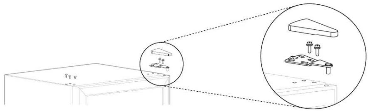 Technical line drawing showing a mechanical assembly with two views of a bracket and a close-up of a component (no text or symbols present)