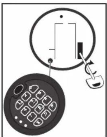 Diagram showing a keypad and a magnified view of a device with labeled buttons and a scroll icon.
