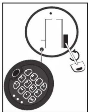 Diagram showing a keypad and a magnified view of a screen with a vertical bar, likely illustrating a home control or interface setup.