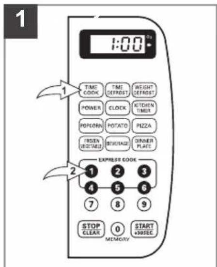 1:00 TIME COOK TIME DEFROST WEIGHT DEFROST POWER CLOCK KITCHEN TIMER POPULAR POTATO PIZZA FROZEN VEGETABLE BEVERAGE DINNER PLATE EXPRESS COOK 1 2 3 4 5 6 7 8 9 STOP CLEAR 0 START +39SEC MEMORY
