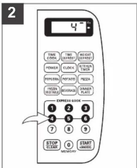 2 4-02 TIME COOK TIME DEFROST WEIGHT DEFROST POWER CLOCK KITCHEN TIMER PONCORN POTATO PIZZA FROZEN VEGETABLE BEVERAGE DINNER PLATE EXPRESS COOK 1 2 3 4 5 6 7 8 9 STOP CLEAR 0 START +90000 MEMORY