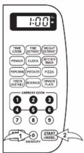 1:00 TIME COOK TIME DETRUST WEIGHT DETRUST POWER CLOCK KITCHEN TIMER PAPCORN POTATO PIZZA FROZEN VEGETABLE BEVERAGE CINNER PLATE EXPRESS COOK 1 2 3 4 5 6 7 8 9 START MEMORY +36 sec. 2