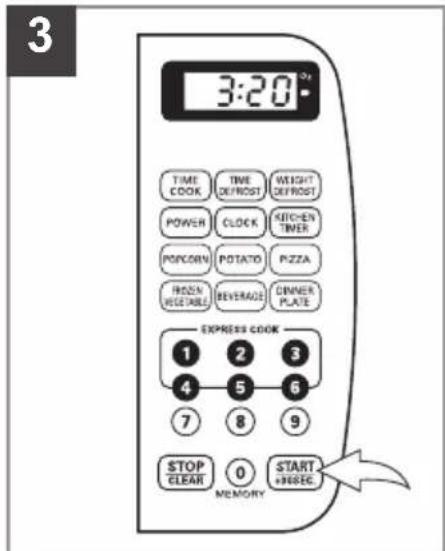 3:20 TIME COOK TIME DEFROST WEIGHT DEFROST POWER CLOCK KITCHEN TIMER PONCORN POTATO PIZZA FROZEN VEGETABLE BEVERAGE CINNER PLATE EXPRESS COOK 1 2 3 4 5 6 7 8 9 STOP CLEAR 0 START FREESEC MEMORY