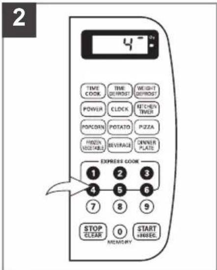 2 4- Dy TIME COOK TIME DEUROST WEIGHT DEUROST POWER CLOCK KITCHEN TIMER POMCORN POTATO PIZZA FROZEN VEGETABLE BEVERAGE CINNER PLATE EXPRESS COOK 1 2 3 4 5 6 7 8 9 STOP CLEAR 0 START +80sec MEMORY