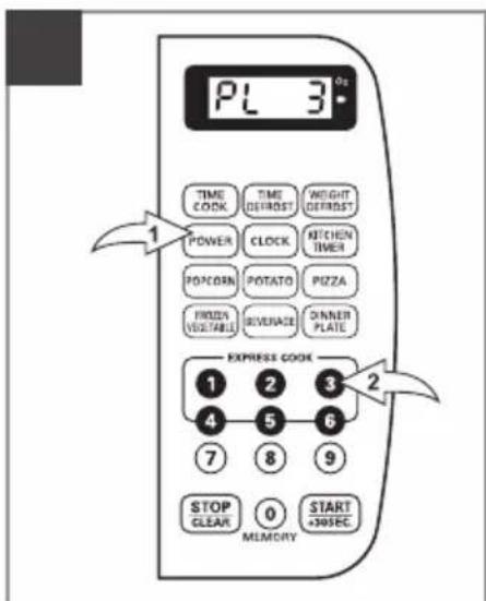 PL 3° TIME COOK TIME DEFROST WEIGHT DEFROST POWER CLOCK KITCHEN TIMER POPCORN POTATO PUZZA FROZEN VEGETABLE BEVERAGE DOWNER PLATE EXPRESS COOK 1 2 3 2 4 5 6 7 8 9 STOP CLEAR 0 START +300SEC MEMORY