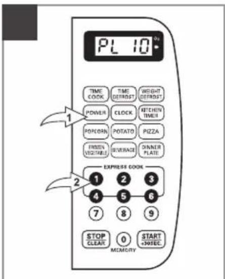 PL 10 TIME COOK TIME DEFROST WEIGHT DEFROST POWER CLOCK KITCHEN TIMER PORCORN POTATO PIZZA FROZEN VEGETABLE SEVERAGE OWNER PLATE EXPRESS COOK 1 2 3 4 5 6 7 8 9 STOP CLEAR 0 START +30SEC. MEMORY