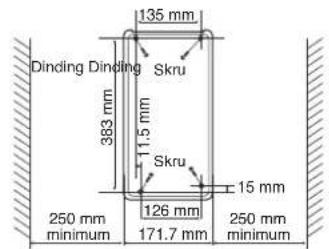 135 mm Dinding Dinding Skru 383 mm 11.5 mm Skru 15 mm 126 mm 250 mm minimum 171.7 mm 250 mm minimum