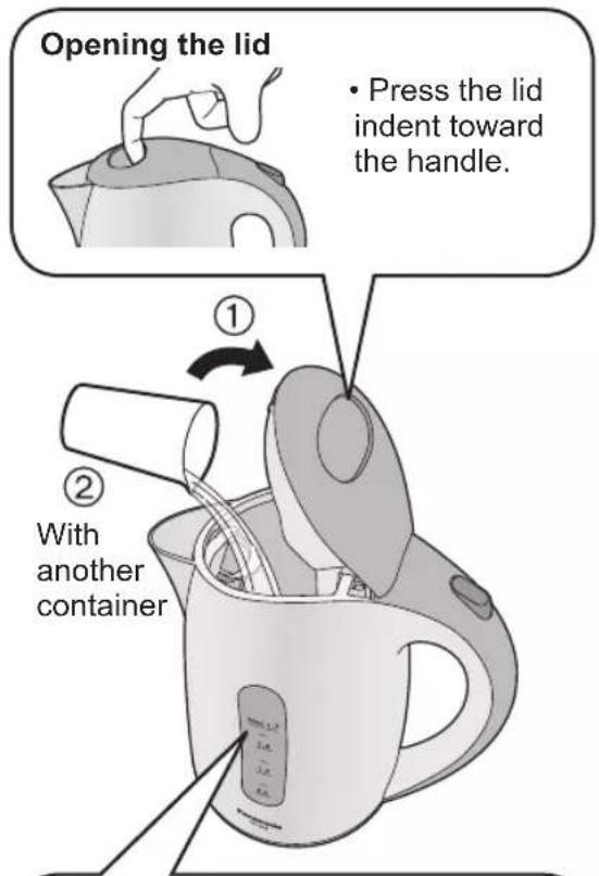 Opening the lid • Press the lid indent toward the handle. ① ② With another container