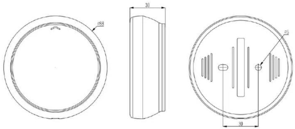 Technical drawing of a circular mechanical component with three orthographic views and dimension annotations