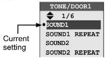 TONE/DOOR1 1/6 SOUND1 SOUND1 REPEAT SOUND2 SOUND2 REPEAT Current setting