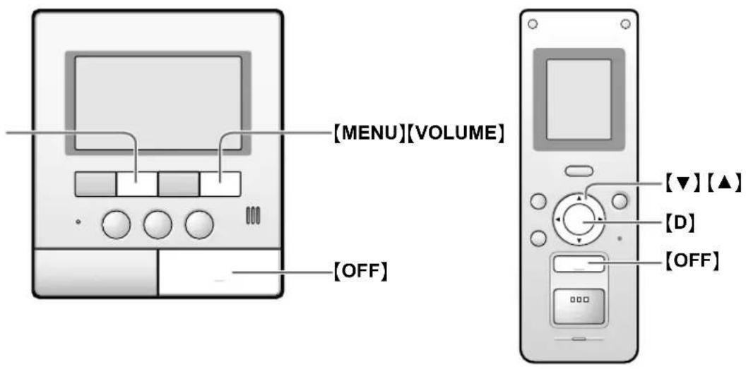 [MENU][VOLUME] [OFF] [▼] [▲] [D] [OFF]