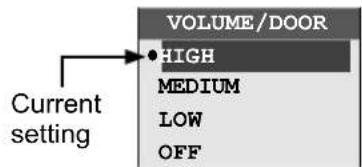 VOLUME/DOOR HIGH MEDIUM LOW OFF Current setting