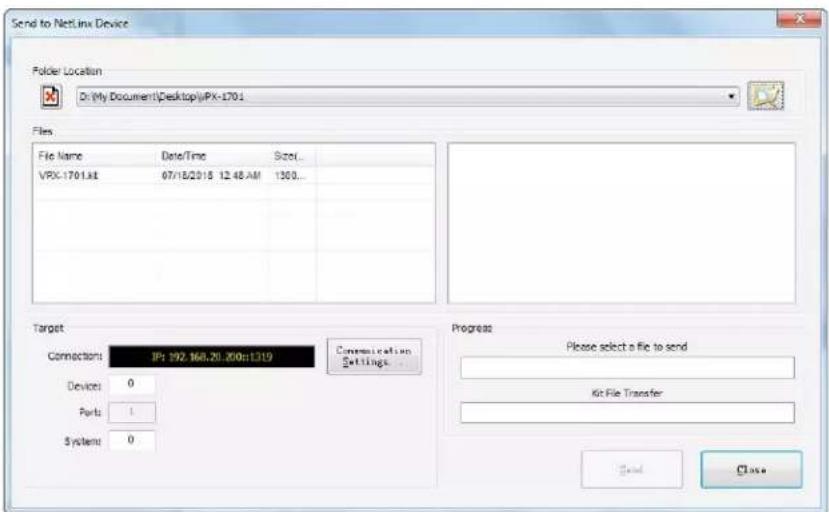 Send to Netflix Device Folder Location D:\My Document\Desktop\IPX-1701 Files File Name Date/Time Size... VPC-1701.txt 07/18/2015 12:48 AM 1360... Target Connection: IP: 192.164.20.200::1319 Communication Settings Device: 0 Parts: 1 System: 0 Progress Please select a file to send Kit File Transfer Se…