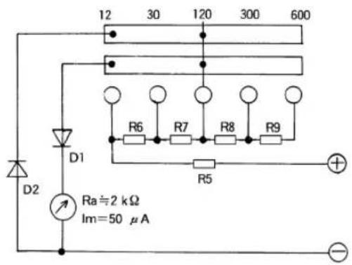 12 30 120 300 600 D1 R6 R7 R8 R9 D2 Ra=2 kΩ Im=50 μA R5