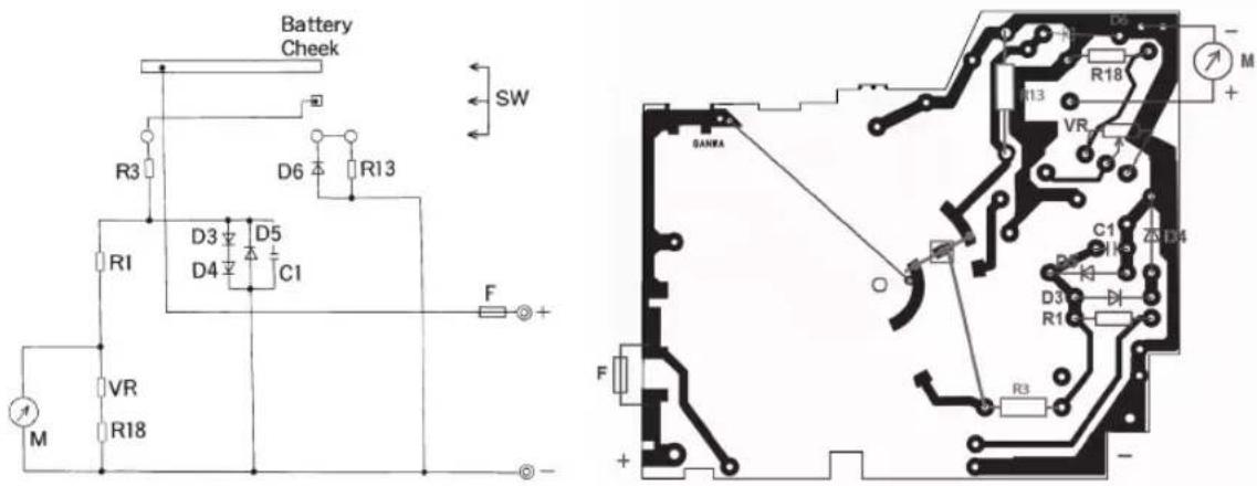 Battery Cheek SW R3 D6 R13 R1 D3 D5 D4 C1 F + M VR R18 BANEA R13 VR C1 ZND4 D3 D R1 R3 + -