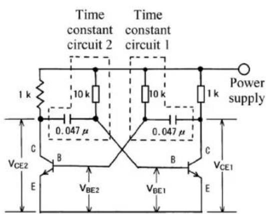 Time constant circuit 2 Time constant circuit 1 1 k 10 k 10 k 1 k Power supply 0.047 μ 0.047 μ C B B C VCE2 E VBE2 VBE1 E VCE1