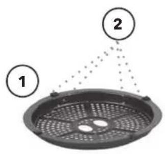 Diagram of a circular device with two labeled points (1 and 2) connected by dotted lines, no text or symbols present.