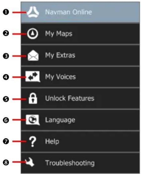 Navman Online My Maps My Extras My Voices Unlock Features Language Help Troubleshooting