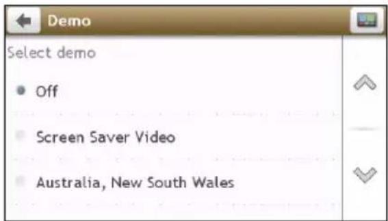 Demo Select demo • Off • Screen Saver Video • Australia, New South Wales