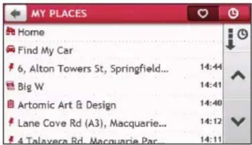 MY PLACES Home Find My Car 6, Alton Towers St, Springfield... 14:44 Big W 14:41 Artomic Art & Design 14:40 Lane Cove Rd (A3), Macquarie... 14:12 4 Talavera Rd, Macquarie Par... 14:11