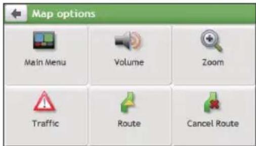 Map options Main Menu Volume Zoom Traffic Route Cancel Route