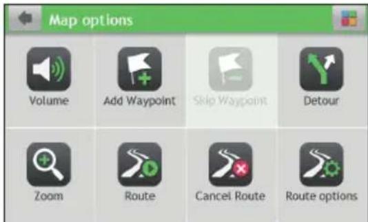 Map options Volume Add Waypoint Skip Waypoint Detour Zoom Route Cancel Route Route options