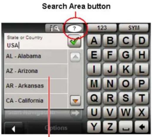 NAVIGON 5100 - Selecting a search area - 1