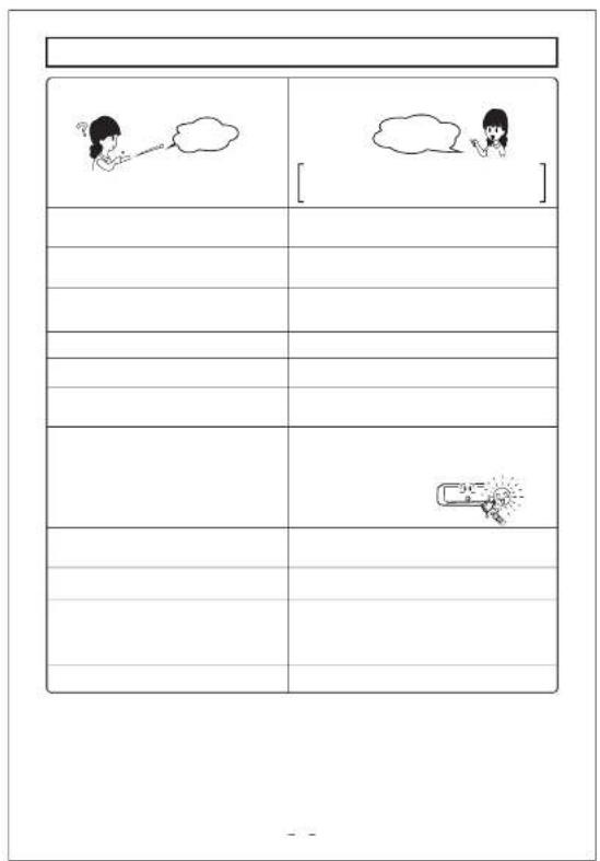 Blank worksheet with two rows of cartoon illustrations and blank text boxes, likely for a children's reading or writing exercise.