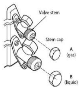 Valve stem Stem cap A (gas) B (liquid)