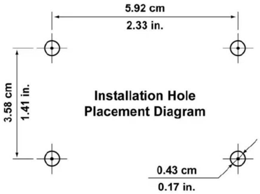 5.92 cm 2.33 in. 3.58 cm 1.41 in. Installation Hole Placement Diagram 0.43 cm 0.17 in.