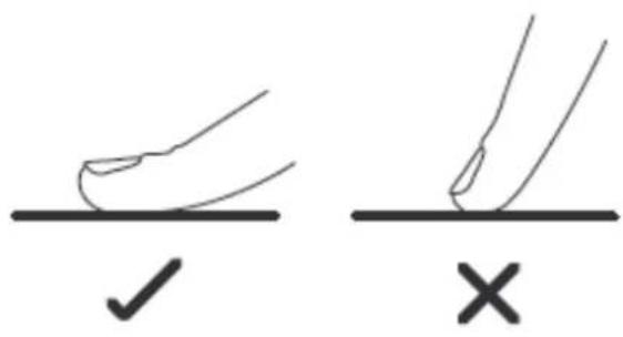 Diagram showing two hand positions with checkmark and cross symbols indicating correct and incorrect states