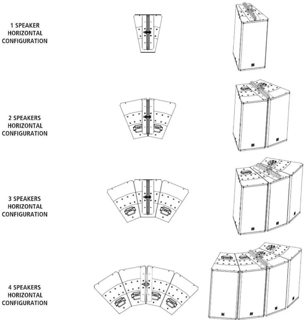 1 SPEAKER HORIZONTAL CONFIGURATION 2 SPEAKERS HORIZONTAL CONFIGURATION 3 SPEAKERS HORIZONTAL CONFIGURATION 4 SPEAKERS HORIZONTAL CONFIGURATION