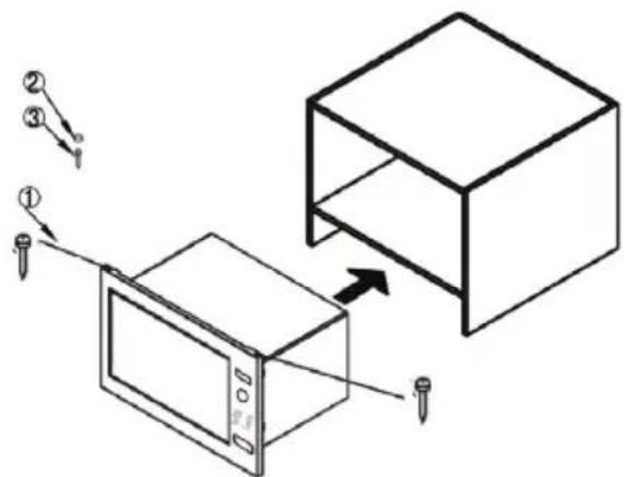 Diagram showing a microwave oven connected to a cabinet with numbered instructions and arrows indicating assembly or operation.