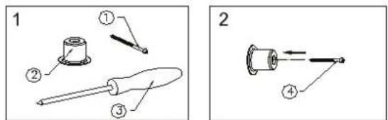 Technical diagram showing two mechanical assembly setups with labeled parts and directional arrows