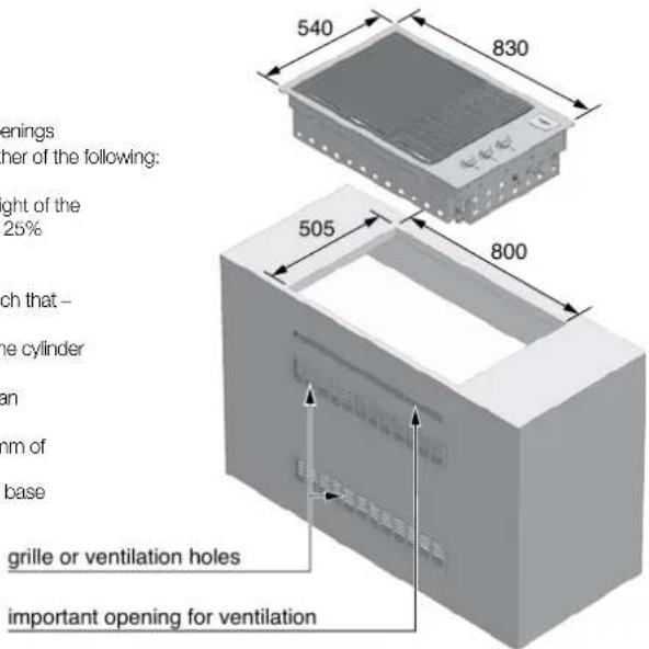 540 830 505 800 Grille or ventilation holes important opening for ventilation