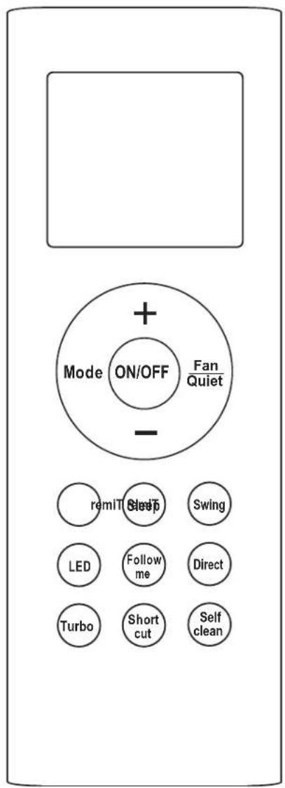 + Mode ON/OFF Fan Quiet remit Sleep Swing LED Follow me Direct Turbo Short cut Self clean