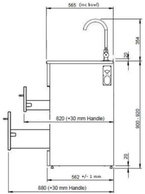 565 (inc bowl) 354 20 820 (+30 mm Handle) 900 - 920 20 562 +/- 1 mm 880 (+30 mm Handle)