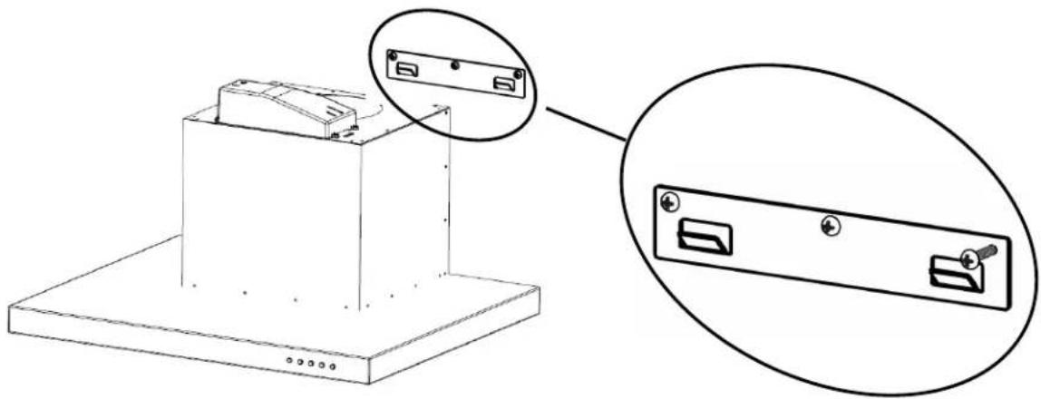 Technical line drawing of a cabinet with an inset showing its close-up view (no text or symbols present)