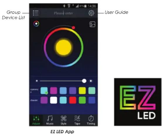 Group Device List Please enter User Guide connect dance Adjust Music Style Tape Timing EZ LED App