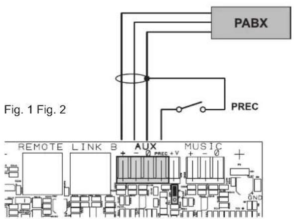 PABX PREC Fig. 1 Fig. 2 REMOTE LINK B AUX MUSIC + - Ø PREC + V + - Ø + GND