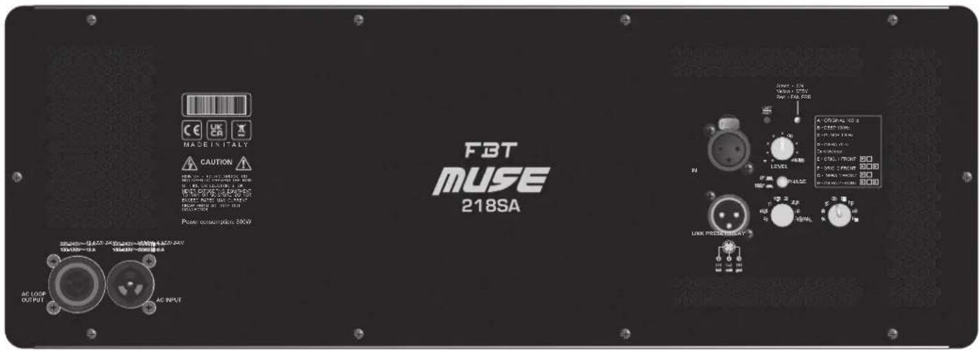 FBT MUSE 218SA Made in Italy CAUTION Power consumption 300V AC LOOP OUTPUT AC INPUT LINK PRESS ON IAVY POWER - EN MINI-4.5V MINI-4.5V LEVEL C: 0.025V/1.0V C: 0.025V/1.0V C: 0.025V/1.0V C: 0.025V/1.0V C: 0.025V/1.0V C: 0.025V/1.0V C: 0.025V/1.0V C: 0.025