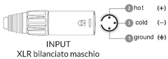 INPUT XLR bilanciato maschio ② hot (+) ③ cold (-) ① ground (÷)