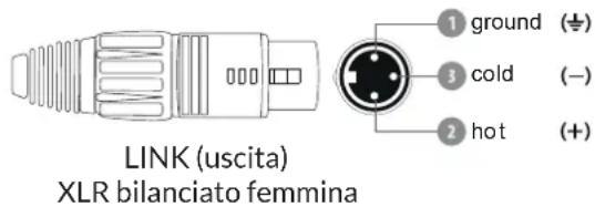 LINK (uscita) XLR bilanciato femmina 1 ground (÷) 3 cold (-) 2 hot (+)