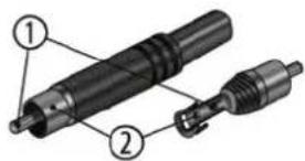 Technical diagram of a mechanical component with numbered parts labeled 1 and 2