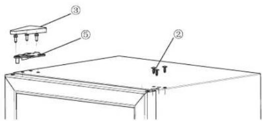 Technical diagram showing labeled components of a mechanical assembly or mounting bracket with numbered parts.