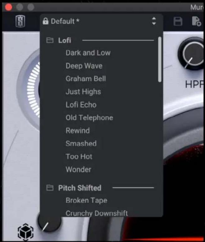 Default * Lofi Dark and Low Deep Wave Graham Bell Just Highs Lofi Echo Old Telephone Rewind Smashed Too Hot Wonder Pitch Shifted Broken Tape Crunchy Downshift