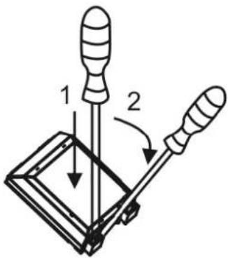 Diagram of a mechanical device with labeled parts and directional arrows indicating motion or assembly.